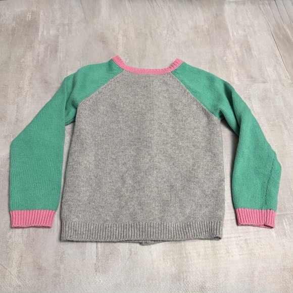 Mini Boden Girls Sz 6-7 Cardigan Sweater Fun House Cottage Grey Pink Green READ - Picture 2 of 10
